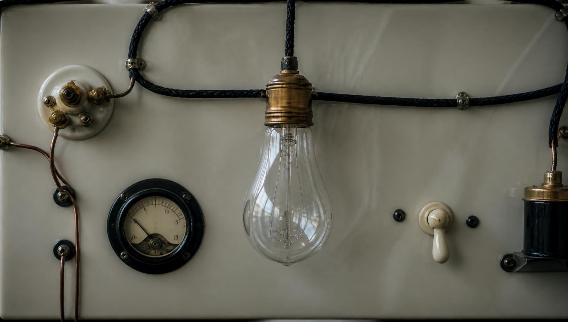 Vintage electrical test board with an incandescent bulb